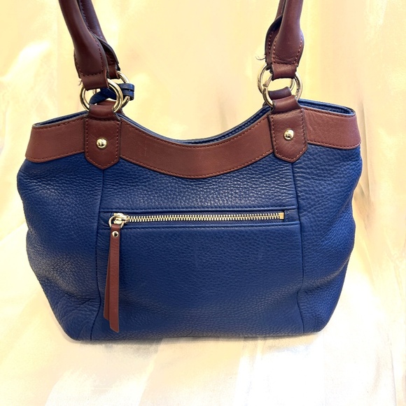 😍🌻- Isaac Mizrahi Genuine Leather Shoulder Bag Purse Bag Navy Prussian Indig… - Picture 2 of 11